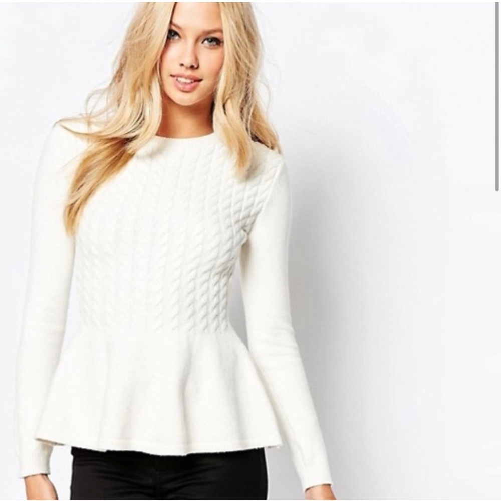 Ted Baker Peplum Cable Knit Sweater TB sz 4